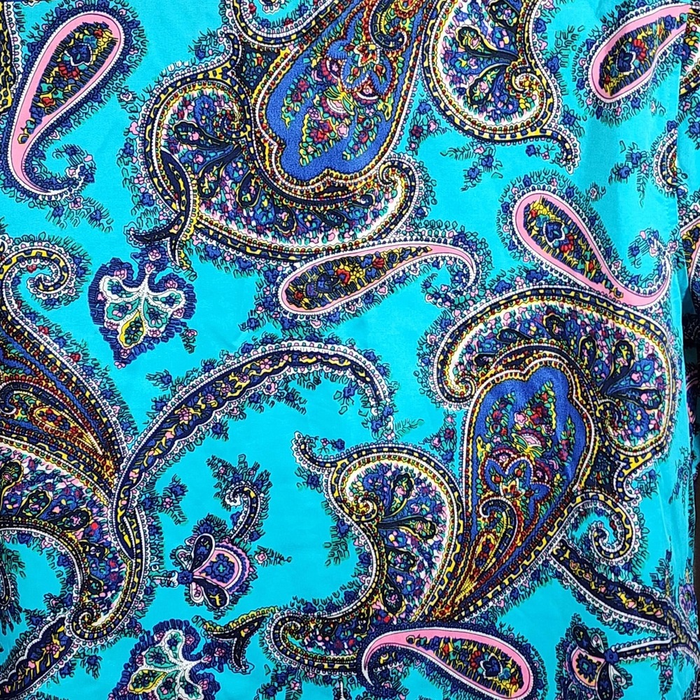 Talbots Turquoise Paisley Shirt Womens 10 12 Button Front Long Sleeve Stretch - Picture 3 of 10